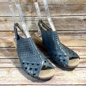 Earth Womens Lake Blue Leather Pisa Galu Open Toe Perforated Wedge Sandals 8M